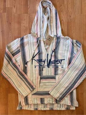 NWT Beach by Exist Blue and Pink Striped Cotton Hoodie Large